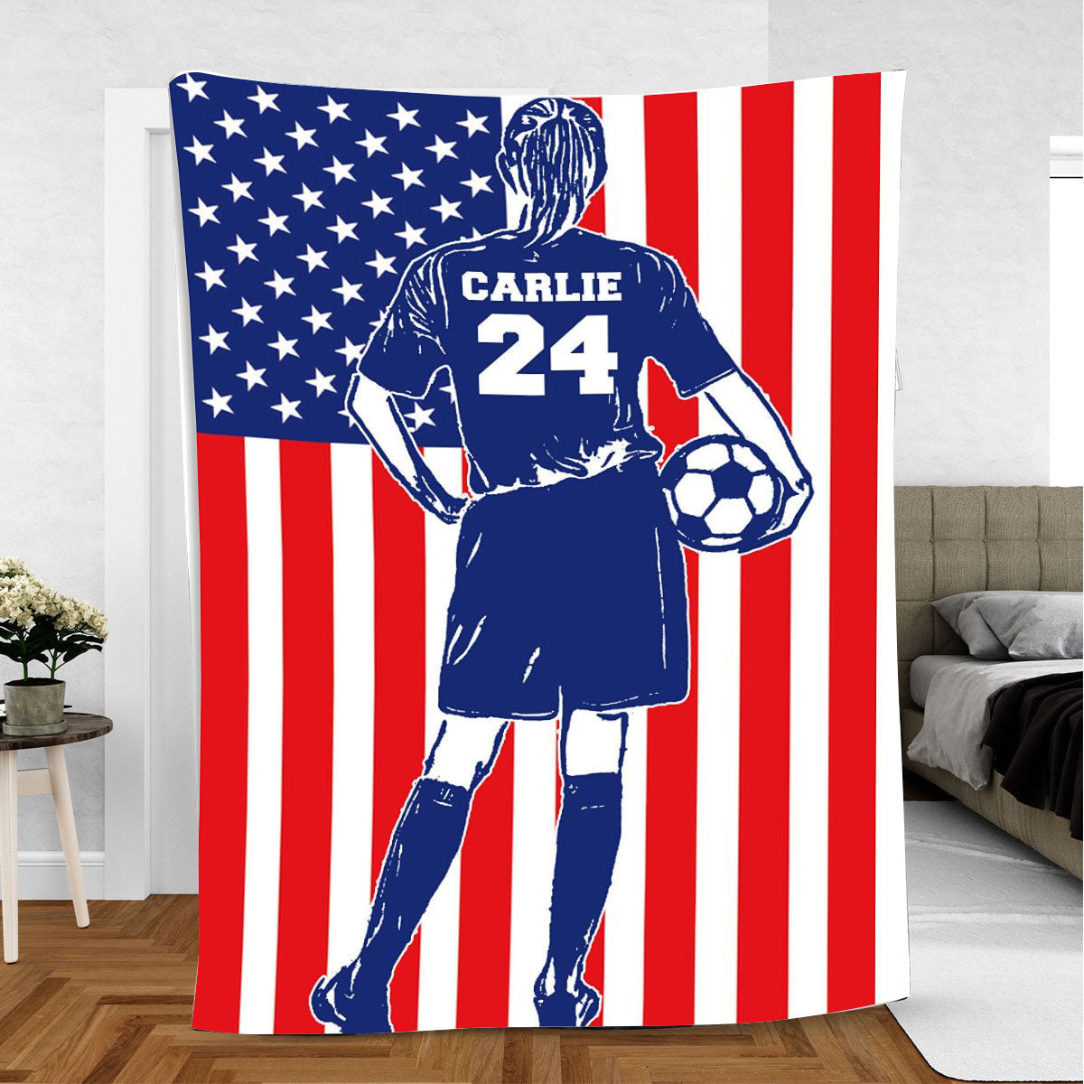Personalized Soccer Blanket, Custom Name Soccer Fleece and Sherpa Blanket, Gift for Son, Dad, Soccer Players BD0015