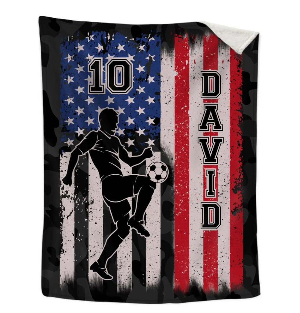 Customized Soccer Players Throw Blanket US Flag Soccer Team Gift for Friend, Colleague BD0083