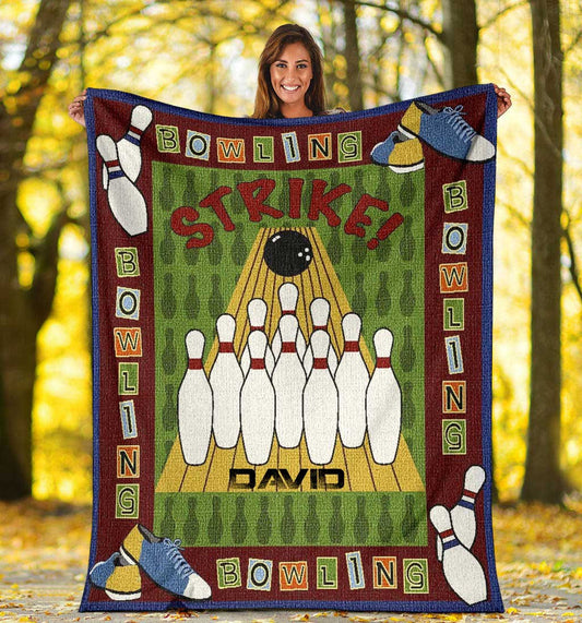 Customized Bowling Throw Blanket for Boy, Girl, Bowling Lovers Sherpa Fleece Blanket, oft Cozy Plush Throw Blanket BD0084