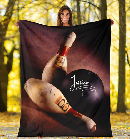 Customized Bowling Throw Blanket for Boy, Girl, Bowling Lovers Sherpa Fleece Blanket, oft Cozy Plush Throw Blanket BD0084