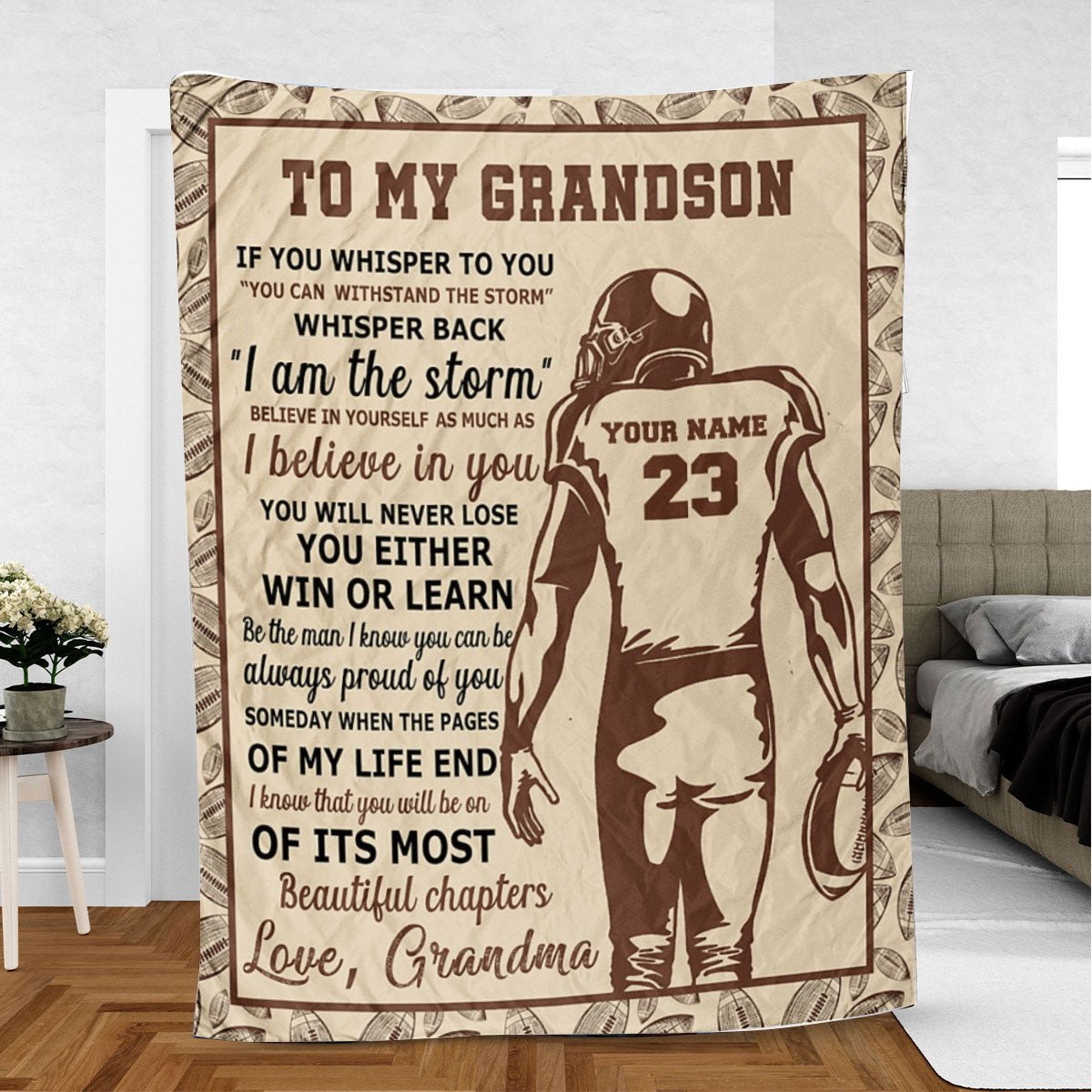 Personalized American Flag Football Blanket, Gift for Husband, Football Gift for Son BD0093