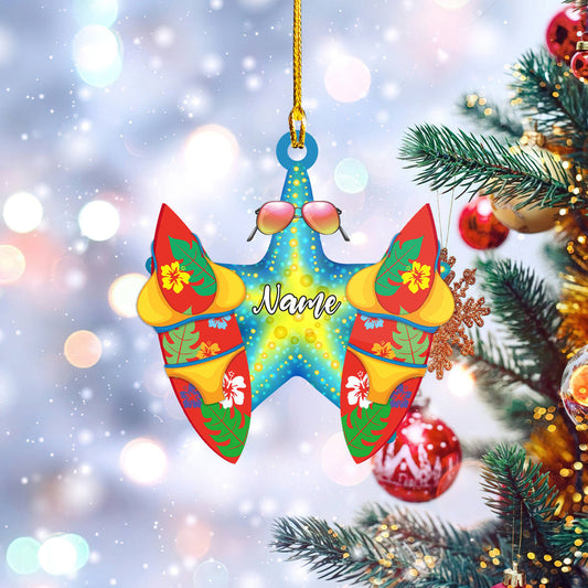 Surfing Board Star Fish Personalized Acrylic Christmas Ornament OO1606