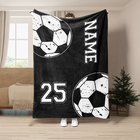 Personalized Soccer Blanket, Custom Soccer Soft Cozy Sherpa Fleece Throw Blankets, Soccer Gift BD0025
