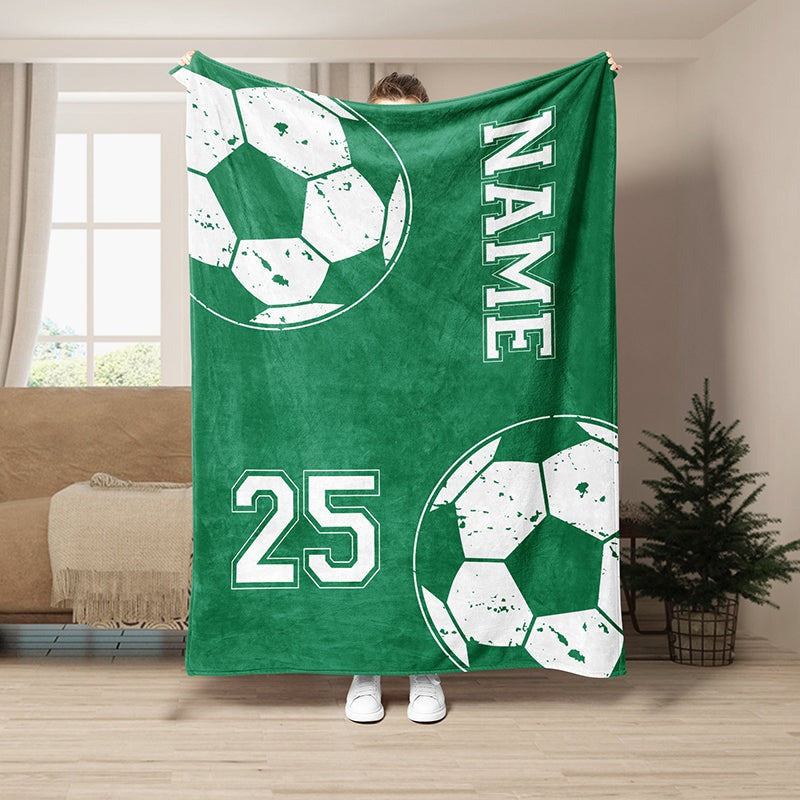Personalized Soccer Blanket, Custom Soccer Soft Cozy Sherpa Fleece Throw Blankets, Soccer Gift BD0025