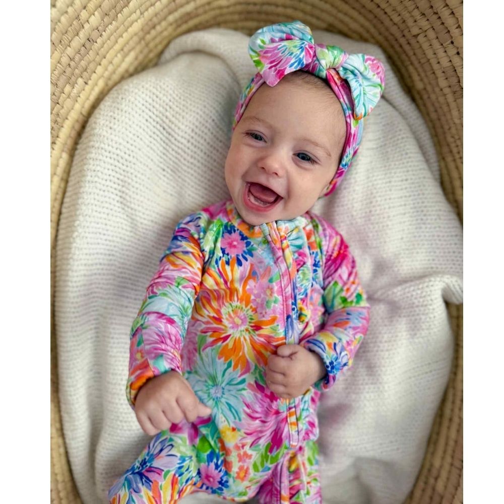 Floral Colorful Baby Convertible Zipper Romper, Flowers Romper Convertible For Baby BB0347