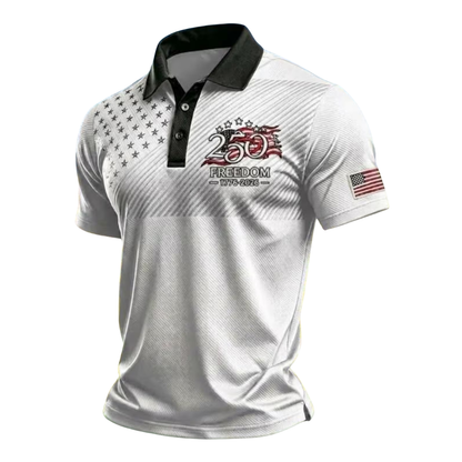 Men's 250 Freedom 1776-2026 White USA Flag Golf Polo Shirt, Independence Day Golf Shirts GE0541