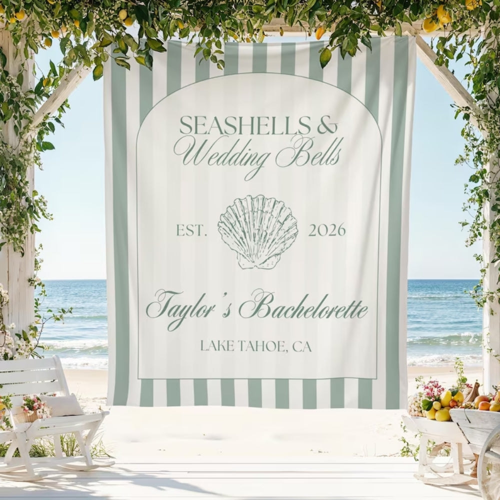 Seashells And Wedding Bells Custom Bachelorette Banner, Custom Beach Bachelorette Banner WD0420