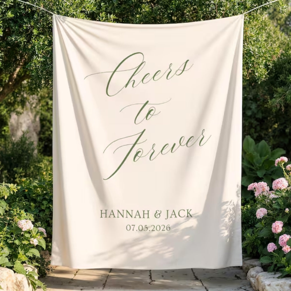 Cheers To Forever Custom Engagement Party Banner, Personalized Wedding Engaged Sign WD0535