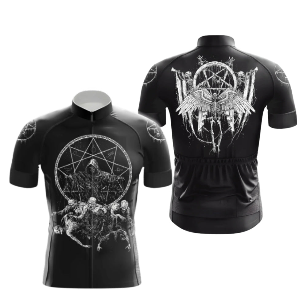 Skeleton Black Cycling Short Sleeve Jersey For Men, Skull Cycling Jerseys CG0661