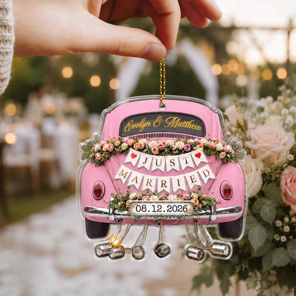 Personalized Just Married Car Couple Acrylic Ornament, Custom Wedding Ornament WD0299