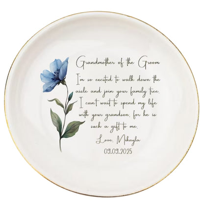 Personalized Grandmother Of The Groom Floral Wedding Ring Dish, Personalized Wedding Jewelry Dish For Grandmother Of The Groom WD0159