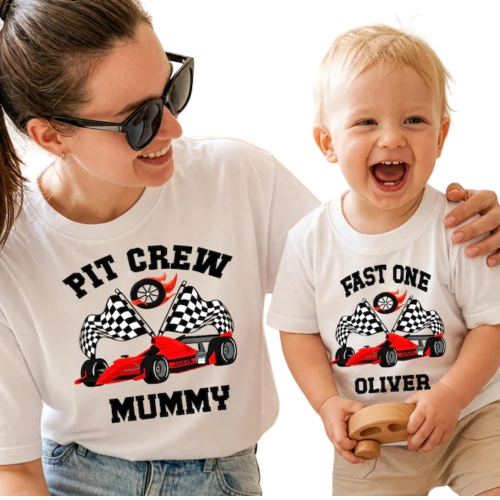 Matching Pit Crew Fast One Matching Birthday Family T Shirts, Custom Birthday Race Car Family Shirts ET1123