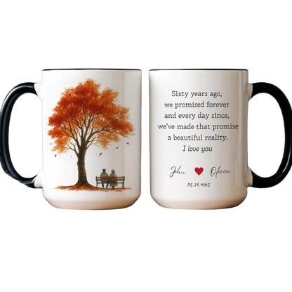 Personalized Autumn Tree Wedding Anniversary Mug, Custom Anniversary Mug With Couple Name WD0268