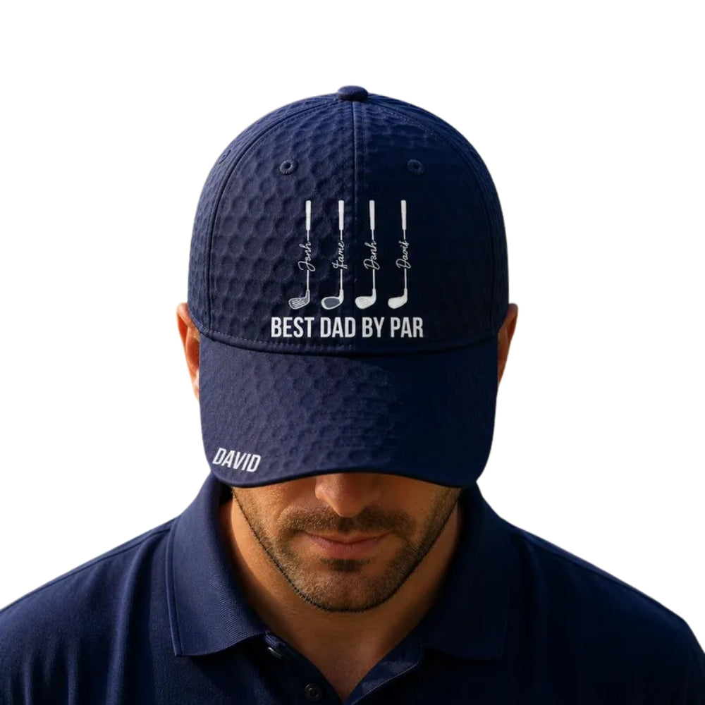 Best Dad By Par Custom Name And Kids Names Golf Baseball Cap, Custom Father Day Golf Cap CP0489