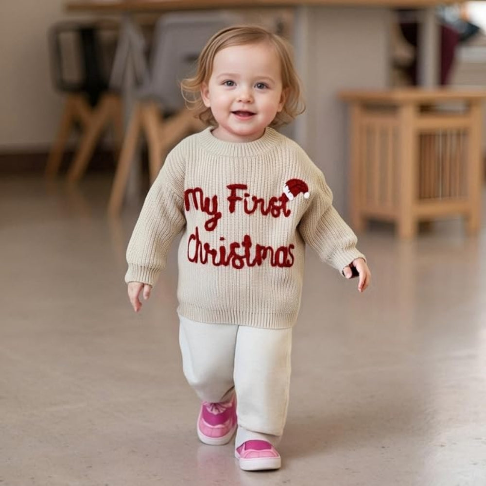 My First Christmas Baby Embroidered Knit Sweater, First Christmas Baby Sweatshirt BB0781