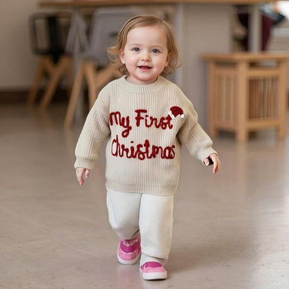 My First Christmas Baby Embroidered Knit Sweater, First Christmas Baby Sweatshirt BB0781