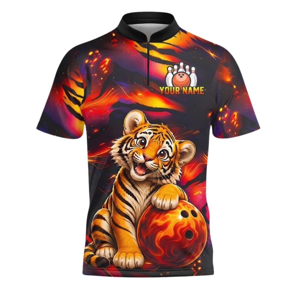 Custom Baby Tiger Fire Ball Bowling Jersey Shirt For Men, Custom Tiger Bowling Team Shirt BZ1047