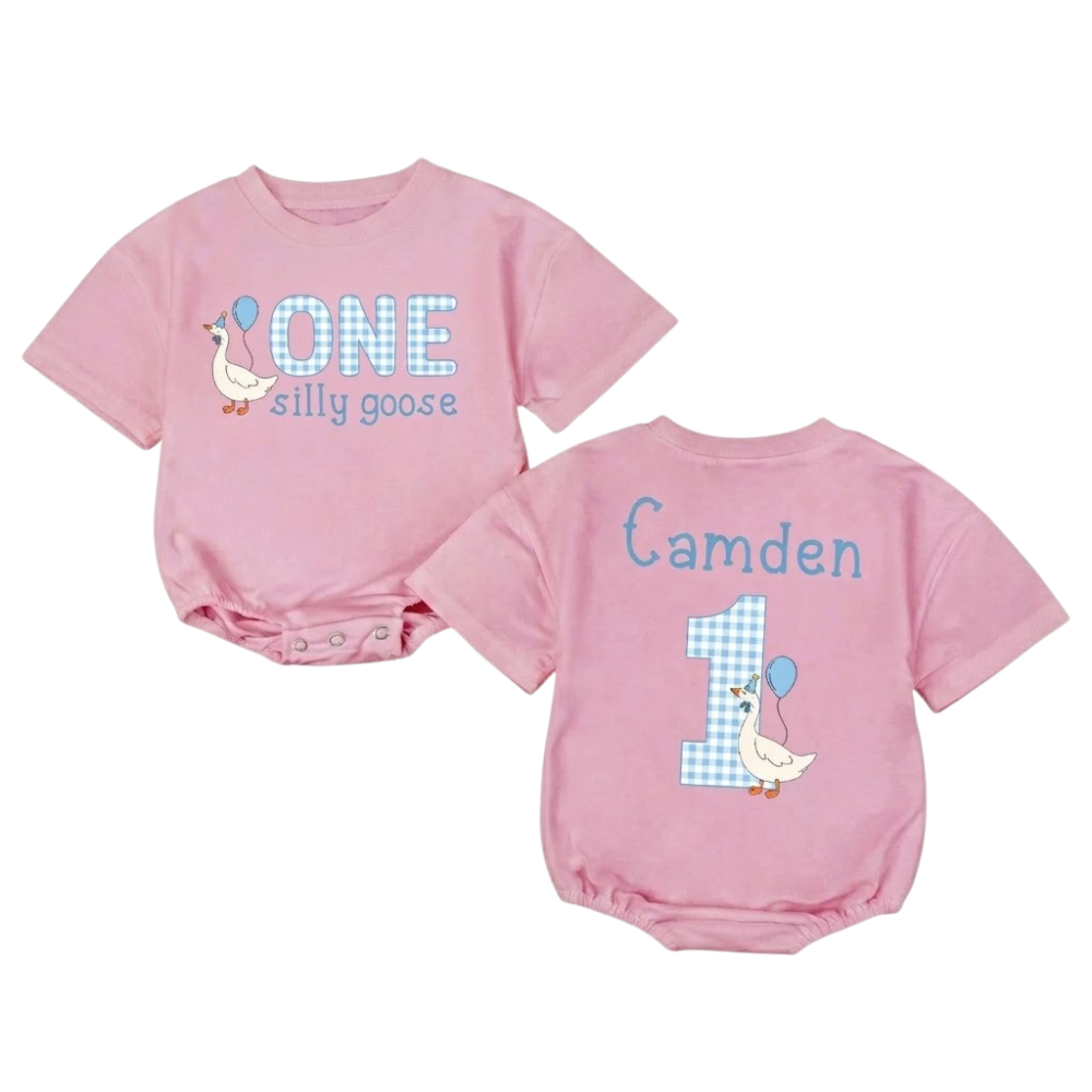 Personalized One Silly Goose Baby T Shirt Romper, Custom 1st Birthday Baby Goose Romper BB0190