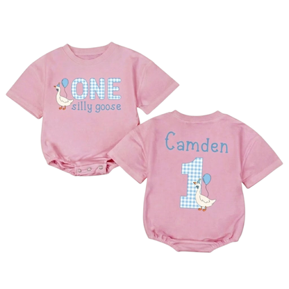 Personalized One Silly Goose Baby T Shirt Romper, Custom 1st Birthday Baby Goose Romper BB0190