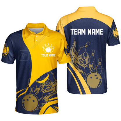 Custom Team Blue Cyan Bowling Polo Shirt Men, Custom Bowling Team Shirts BZ0629