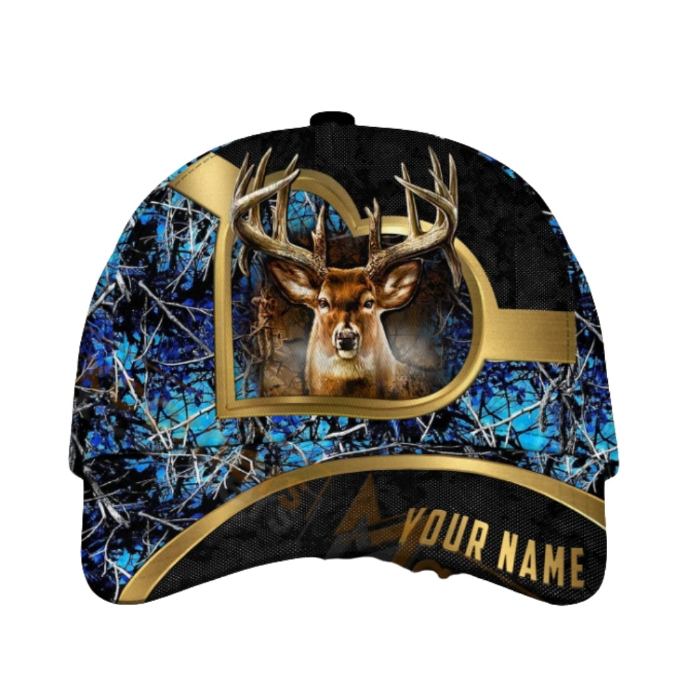 Custom Deer Hunting Black Gold Baseball Cap, Custom Deer 3D Printed Cap For Hunters CP0445