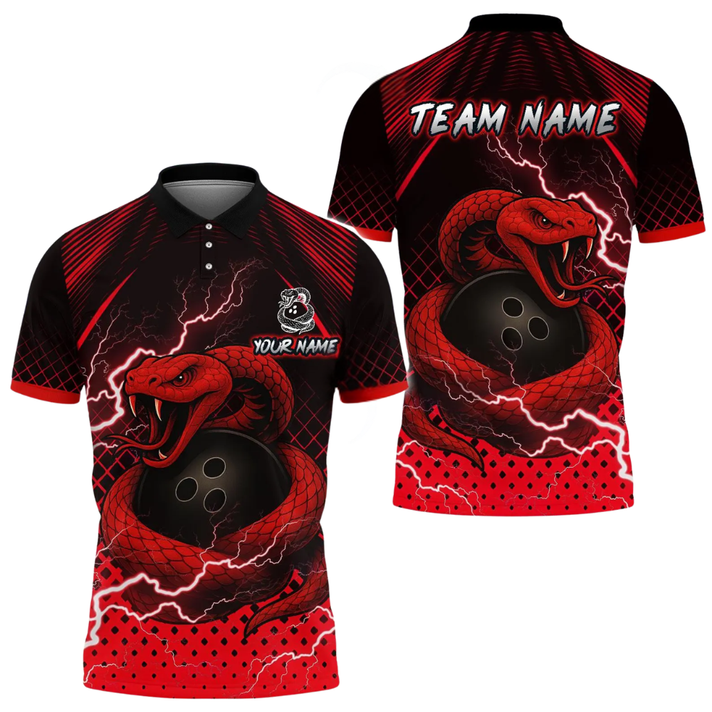 Snake Bowling Ball Custom Green Bowling Mens Polo Shirt, Custom Snake Bowling Team Shirts BE0196