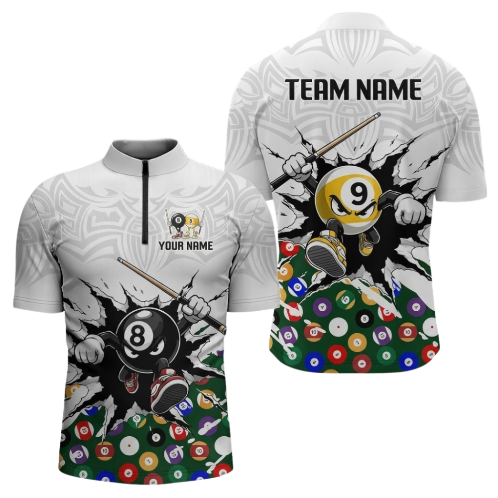 Custom Team 8 Ball 9 Ball Billiard Men's Jersey Shirts, Custom Team Billiard Shirts BIZ0344