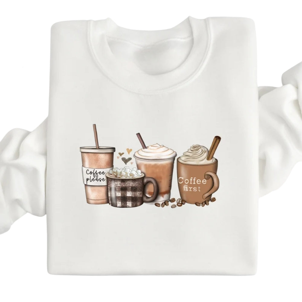 Cinnamon Coffee Sweatshirt, First Coffee Sweatshirt 2D0651