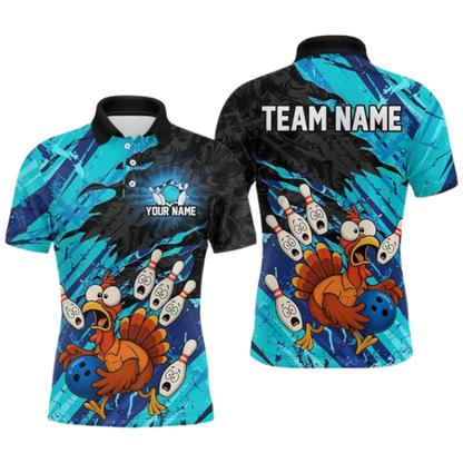 Funny Turkey Custom Bowling Polo Shirt For Men, Custom Thanksgiving Bowling Team Shirts BZ0672