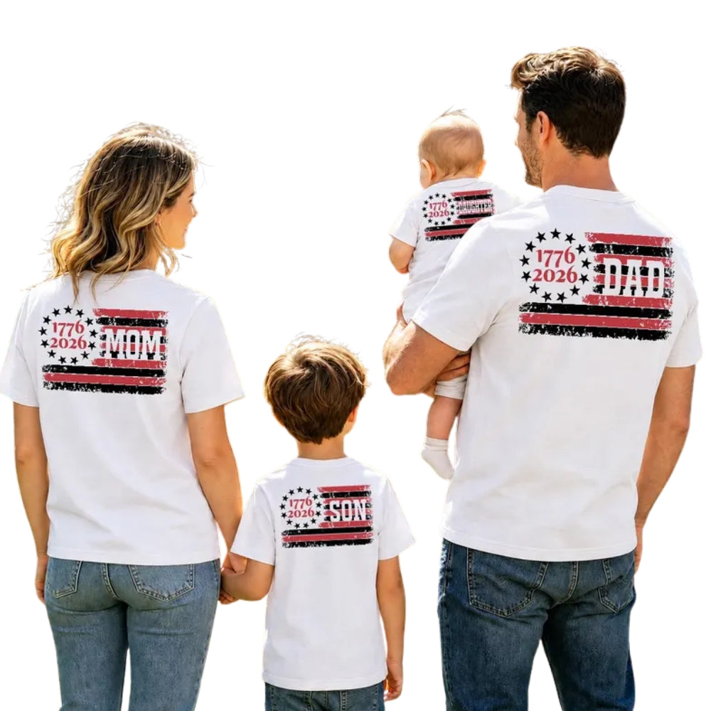 1776-2026 American Flag Custom Family Matching T Shirt, Personalized Matching 4th Of July Family Shirts ET1003