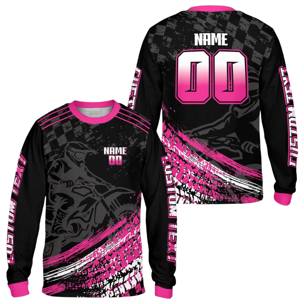 Custom Black Red Motocross Long Sleeve Jersey For Men, Custom Dirt Bike Shirts ME0058