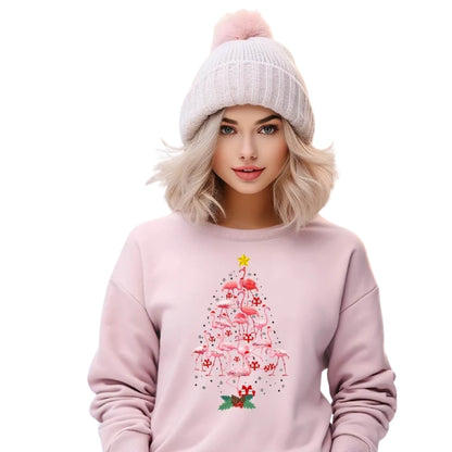 Flamingo Christmas Tree Sweatshirt, Flamingo Xmas Sweatshirt 2D0768