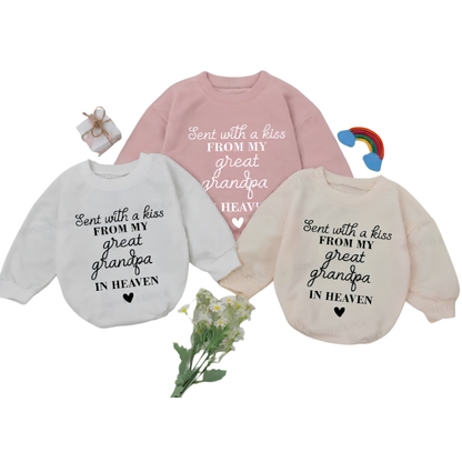 Sent With A Kiss From My Great Grandpa in Heaven Custom Baby Romper Sweatshirt, Personalized Memorial Baby Romper Sweatshirt BB0068