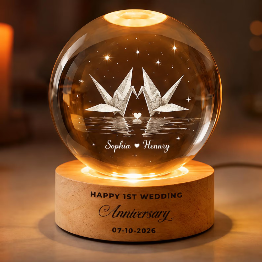 Custom Paper Anniversary Crystal Ball Led Night Light, Custom One Year Wedding Night Light  WD0841