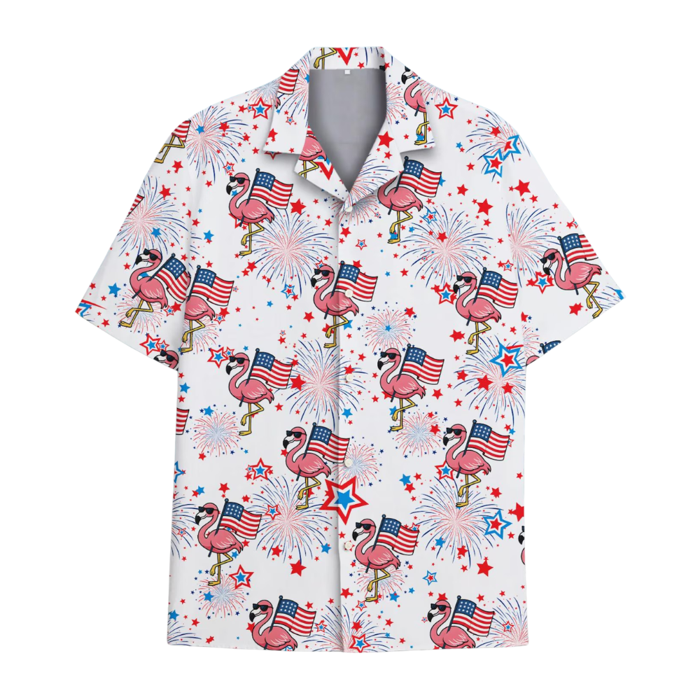Flamingo American Flag Hawaiian Shirt For Men Women, 4th Of July Flamingo Hawaiian Shirts HE0347