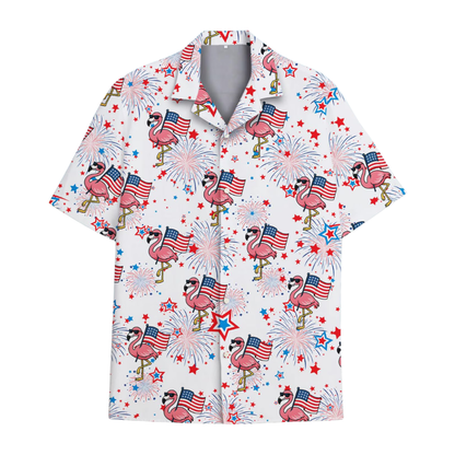Flamingo American Flag Hawaiian Shirt For Men Women, 4th Of July Flamingo Hawaiian Shirts HE0347