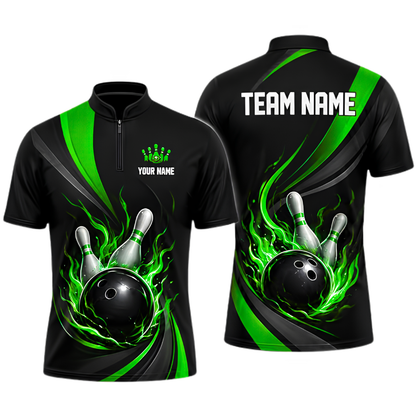 Custom Flame Red Black Bowling Jersey For Men, Custom Flame Team Bowling Shirt BZ0923
