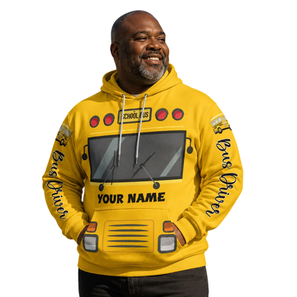 Custom School Bus 3D Printed Hoodie Yellow, Custom Name School Bus Driver Hoodie 2D1264
