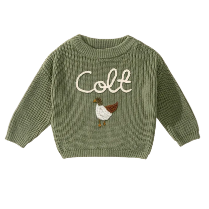 Custom Name Mallard Duck Baby Embroidered Sweater, Personalized Hand Embroidered Duck Sweater For Baby BB0122