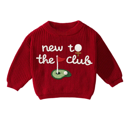 New To The Club Golf Baby Embroidered Knit Sweater, Golf Knit Sweatshirt For Baby BB0124