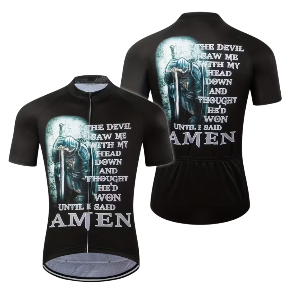 The Devil Saw Me With My Head Down And Thought He'd Won Until I Said Amen Men's Cycling Jersey Short Sleeve, Jesus Cycling Jerseys CE0007