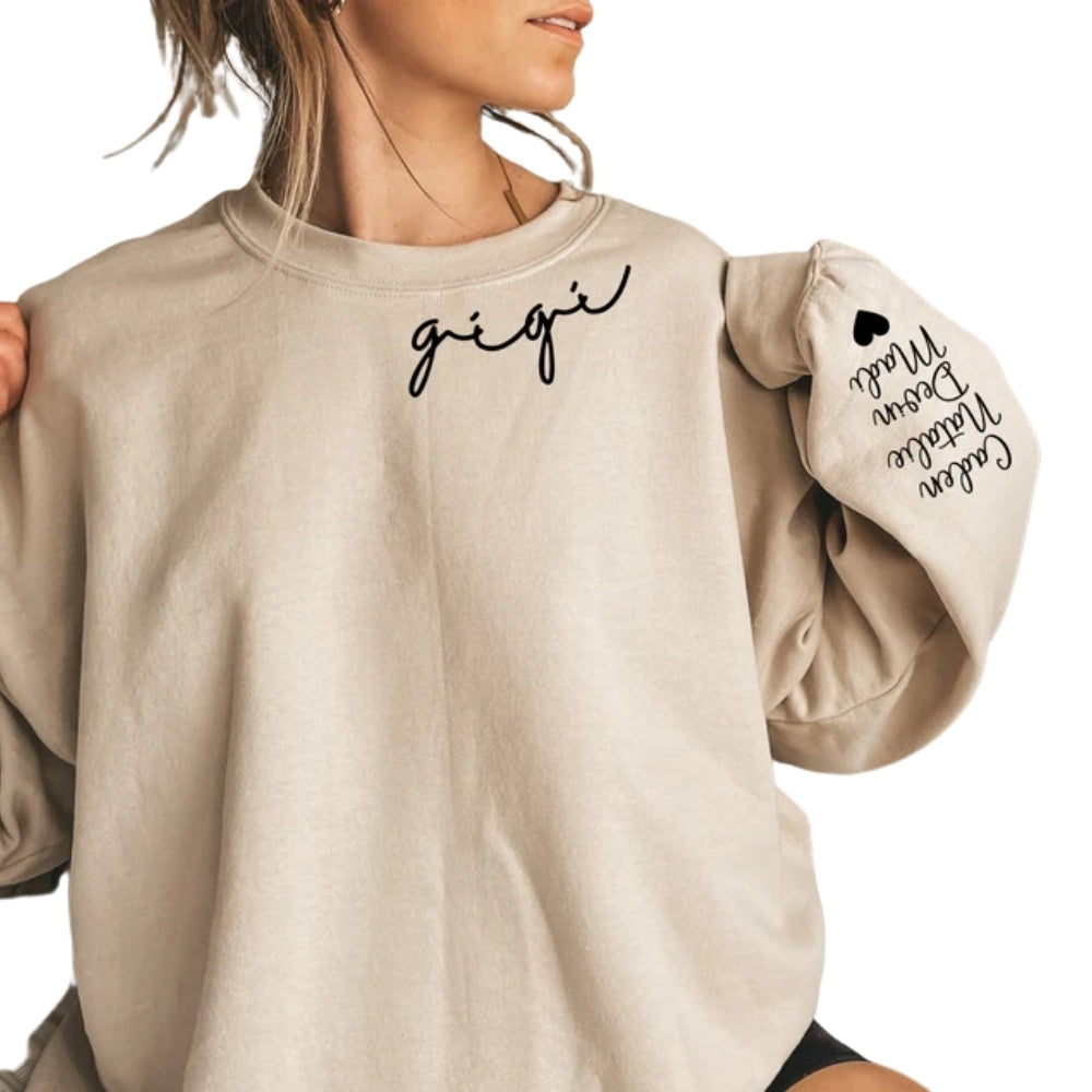 Custom Gigi Sweatshirt with Children Name on Sleeve, Custom Sweatshirt For Grandma 2D0809