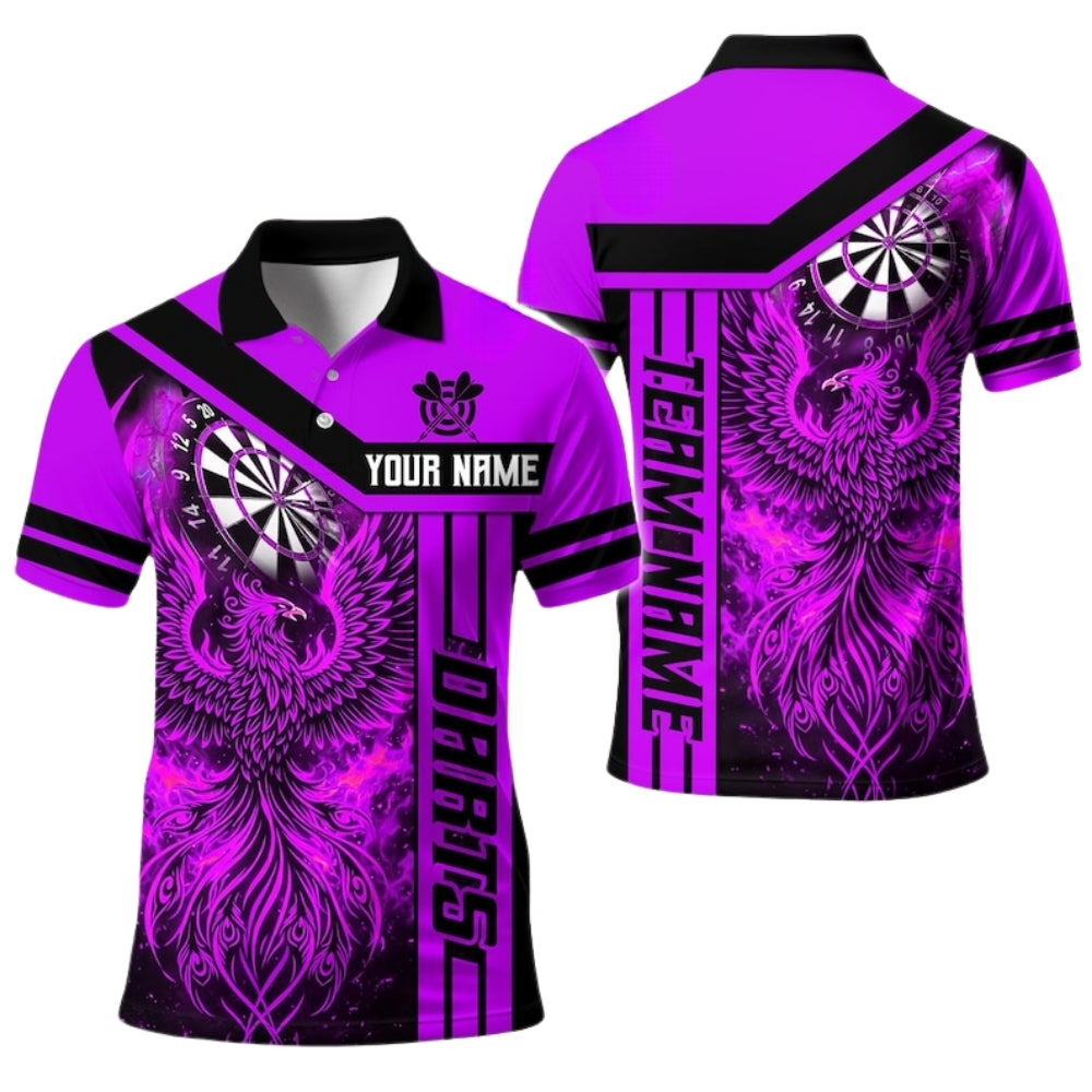 Custom Phoenix Flame Red Black Dart Polo Shirt For Men, Custom Phoenix Darts Shirt For Team DE0089