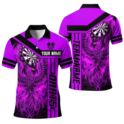 Custom Phoenix Flame Red Black Dart Polo Shirt For Men, Custom Phoenix Darts Shirt For Team DE0089