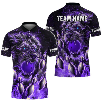 Lion Fire Ball Custom Bowling Mens Polo Shirt, Custom Lion Bowling Shirts Team BZ0688