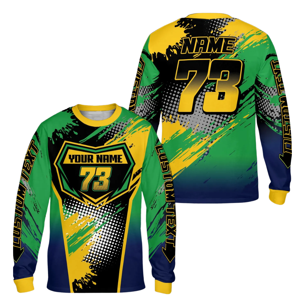 Custom Dirt Bike Racing Blue Pink Long Sleeve Jersey, Custom Name & Number Dirt Bike Shirts ME0056