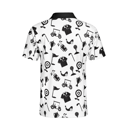 Men's Black White Golf Pattern Golf Polo Shirts, Golf Mens Shirts GZ0461
