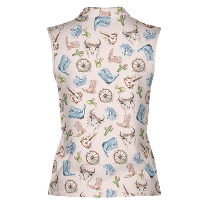 Women's Cowgirl Cactus Gols Sleeveless, Western Golf Shirts For Ladies GE0253