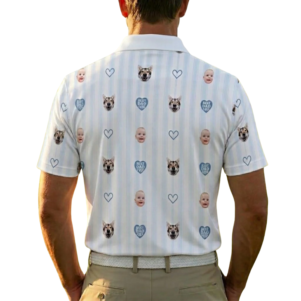 Custom Kid And Pet Face Best Dad Ever Golf Polo Shirt For Men, Father's Day Custom Photo Golf Shirts GE0476