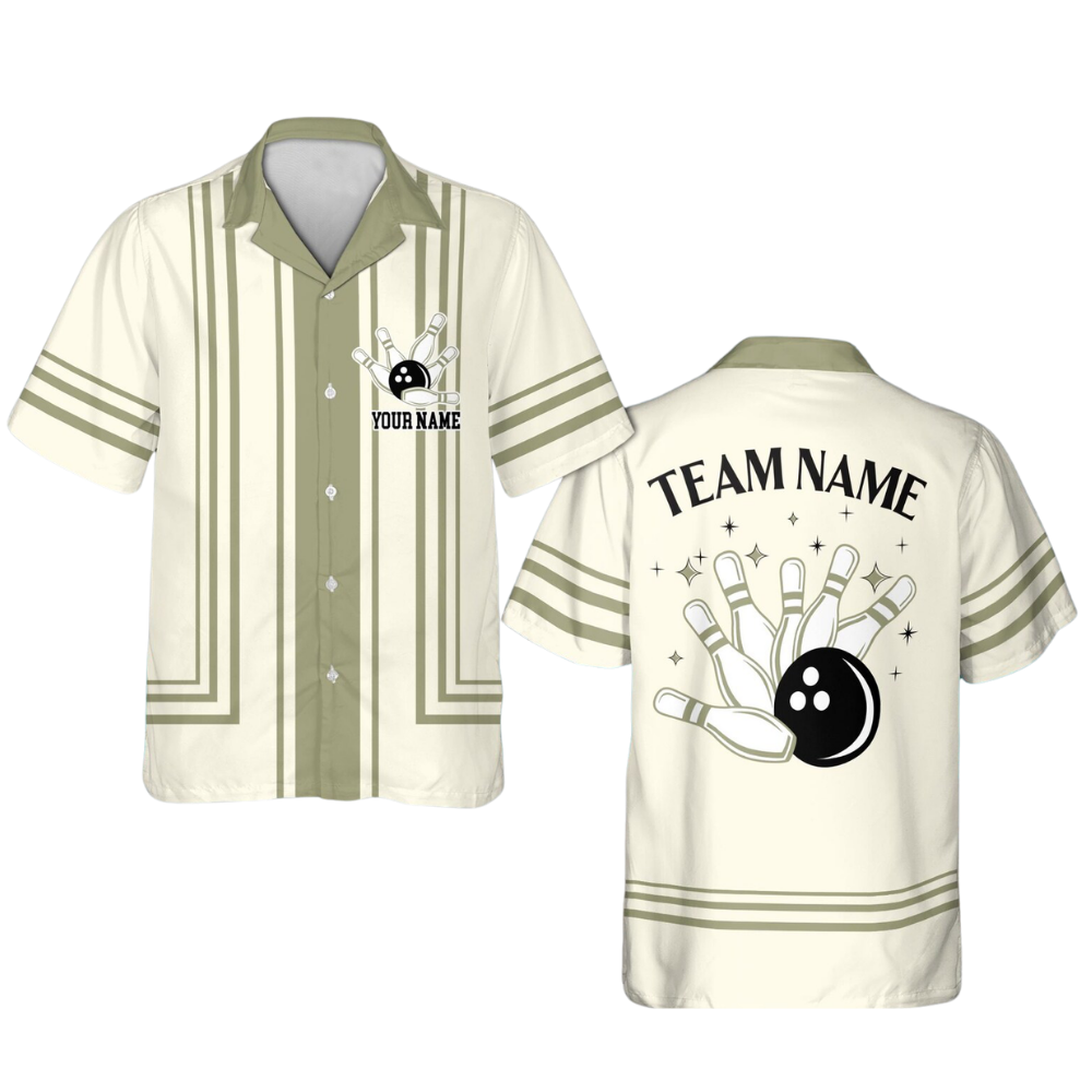 Custom Retro Beige Blue Bowling Hawaiian Shirts For Men,Custom Retro Bowling Team Shirts BE0203